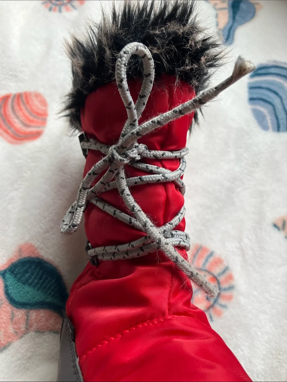 Kids Red Winter Snow Boots with Faux Fur Cuff